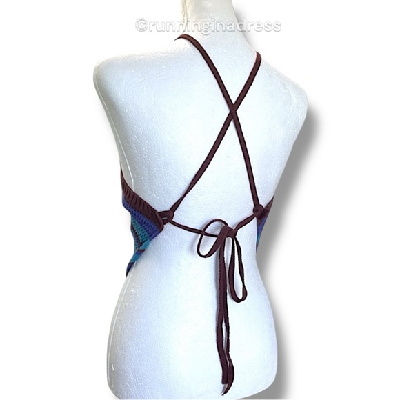 NWOT Free People Beach June Fauxchet Striped Sweater Halter Top Size Medium Blue - Picture 4 of 7